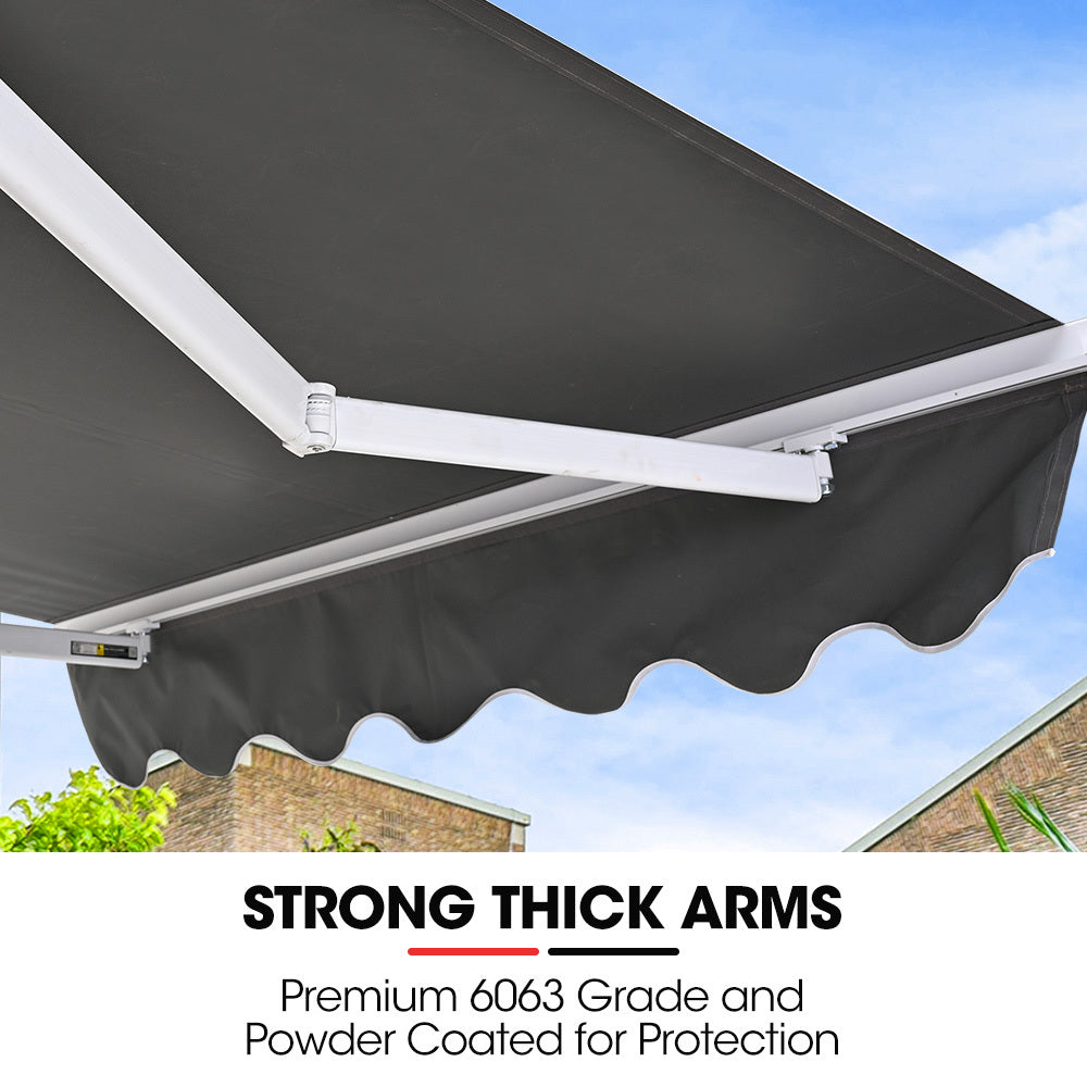 Retractable 2m x 1.5m Grey Awning, Powder Coated Aluminium Frame with Hand Crank