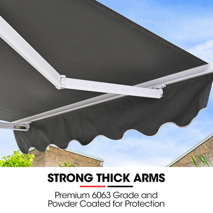 Retractable 2m x 1.5m Grey Awning, Powder Coated Aluminium Frame with Hand Crank