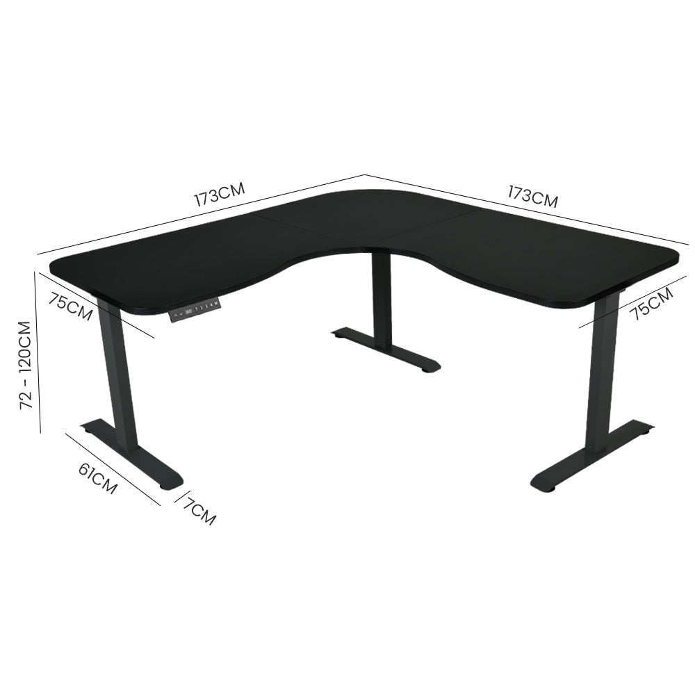 Electric Height Adjustable Corner Desk, 173cm x 173cm, 120kg Load, Triple Motor