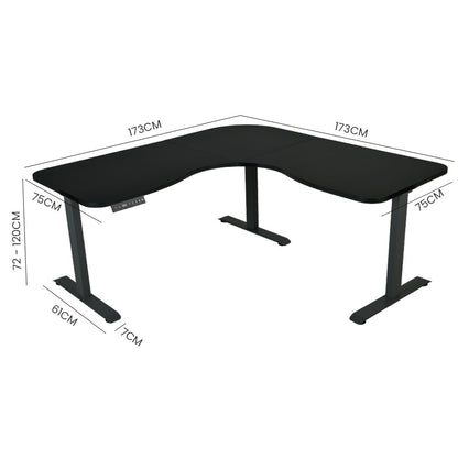 Electric Height Adjustable Corner Desk, 173cm x 173cm, 120kg Load, Triple Motor