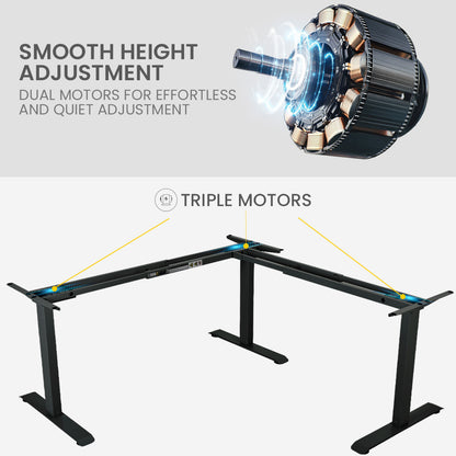 Electric Height Adjustable Corner Desk, 173cm x 173cm, 120kg Load, Triple Motor