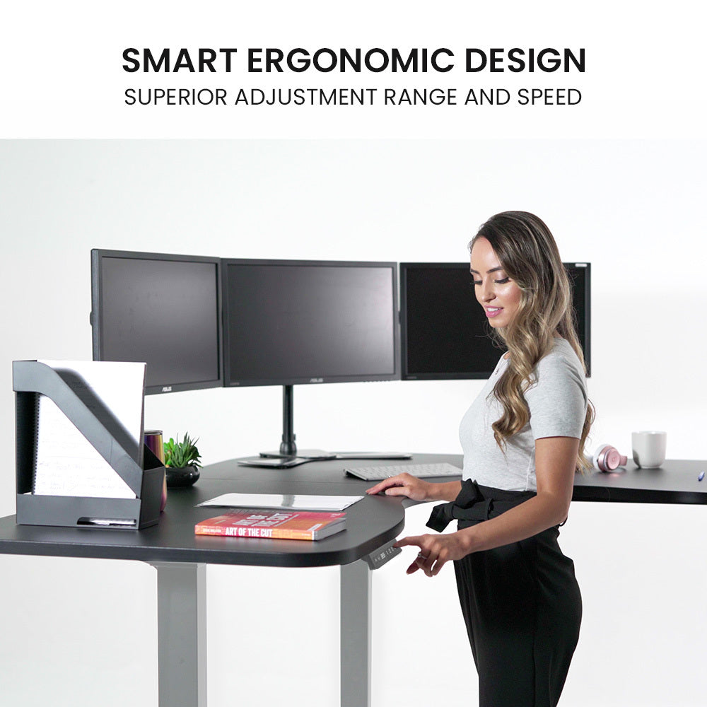 Corner Standing Desk, 173cm x 173cm, 3 Motors, 120kg, Electric Height Adjustable