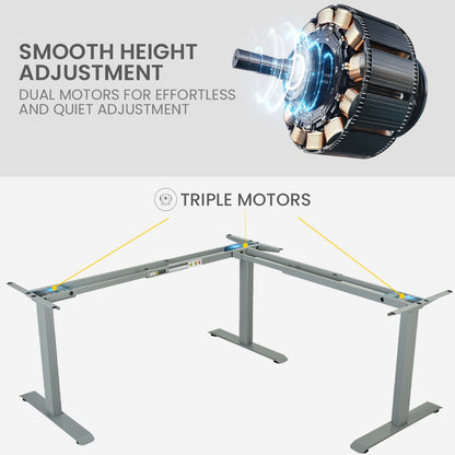Corner Standing Desk, 173cm x 173cm, 3 Motors, 120kg, Electric Height Adjustable