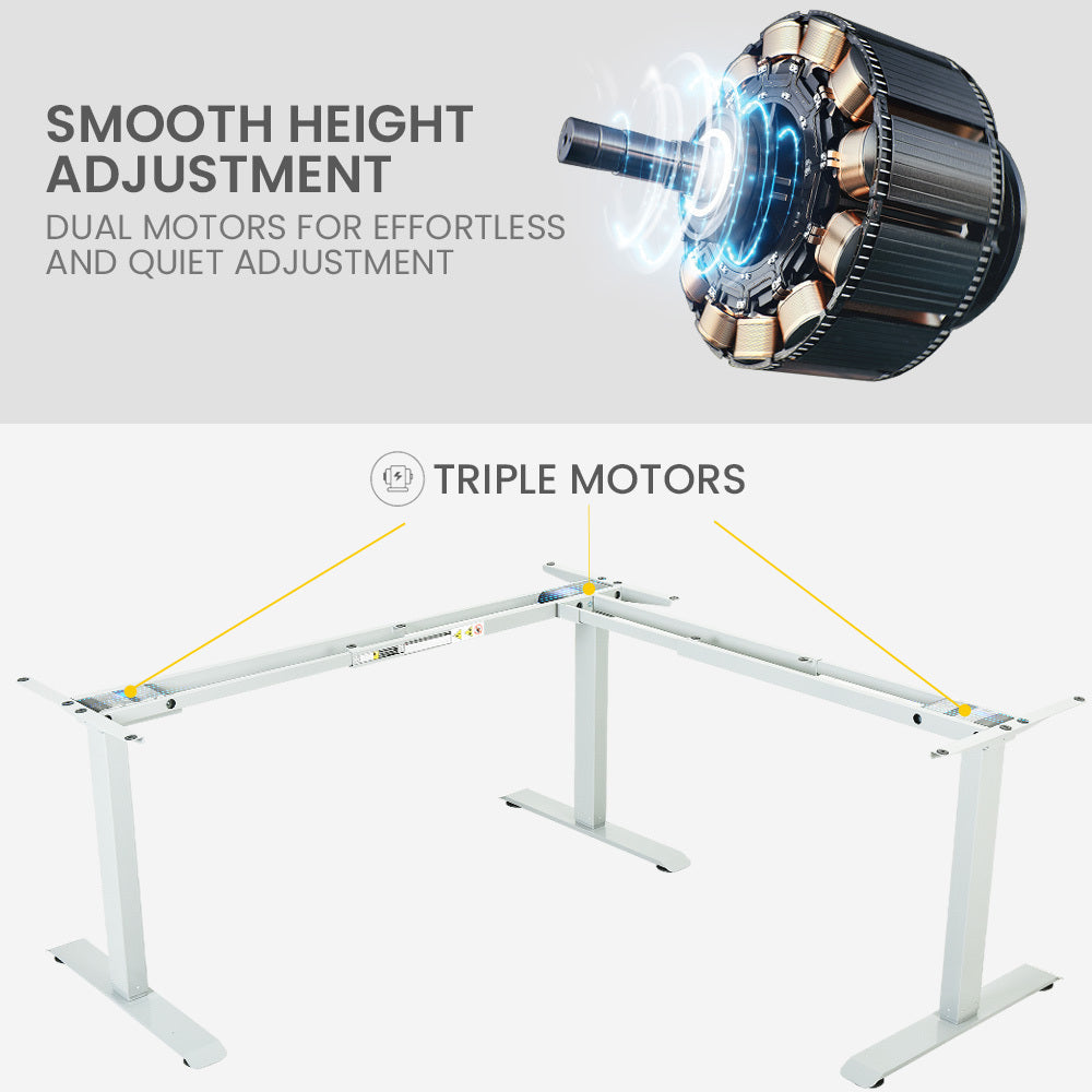 Corner Electric Desk with Triple Motors, 1.7m Surface, 120kg Load Capacity