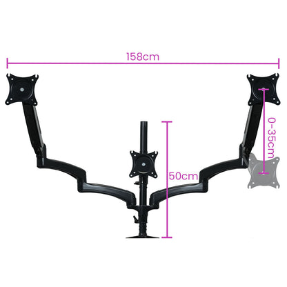 Triple Monitor Desk Mount Stand with Adjustable Arms for 0.38 to 0.81 Meter Displays