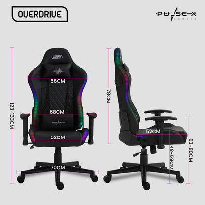 PulseX Gaming Chair with Bluetooth, RGB Lights, Reclining, Black, Adjustable