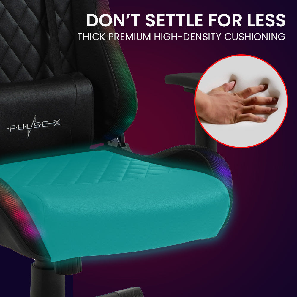 PulseX Gaming Chair with Bluetooth, RGB Lights, Reclining, Black, Adjustable