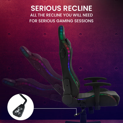 PulseX Gaming Chair with Bluetooth, RGB Lights, Reclining, Black, Adjustable