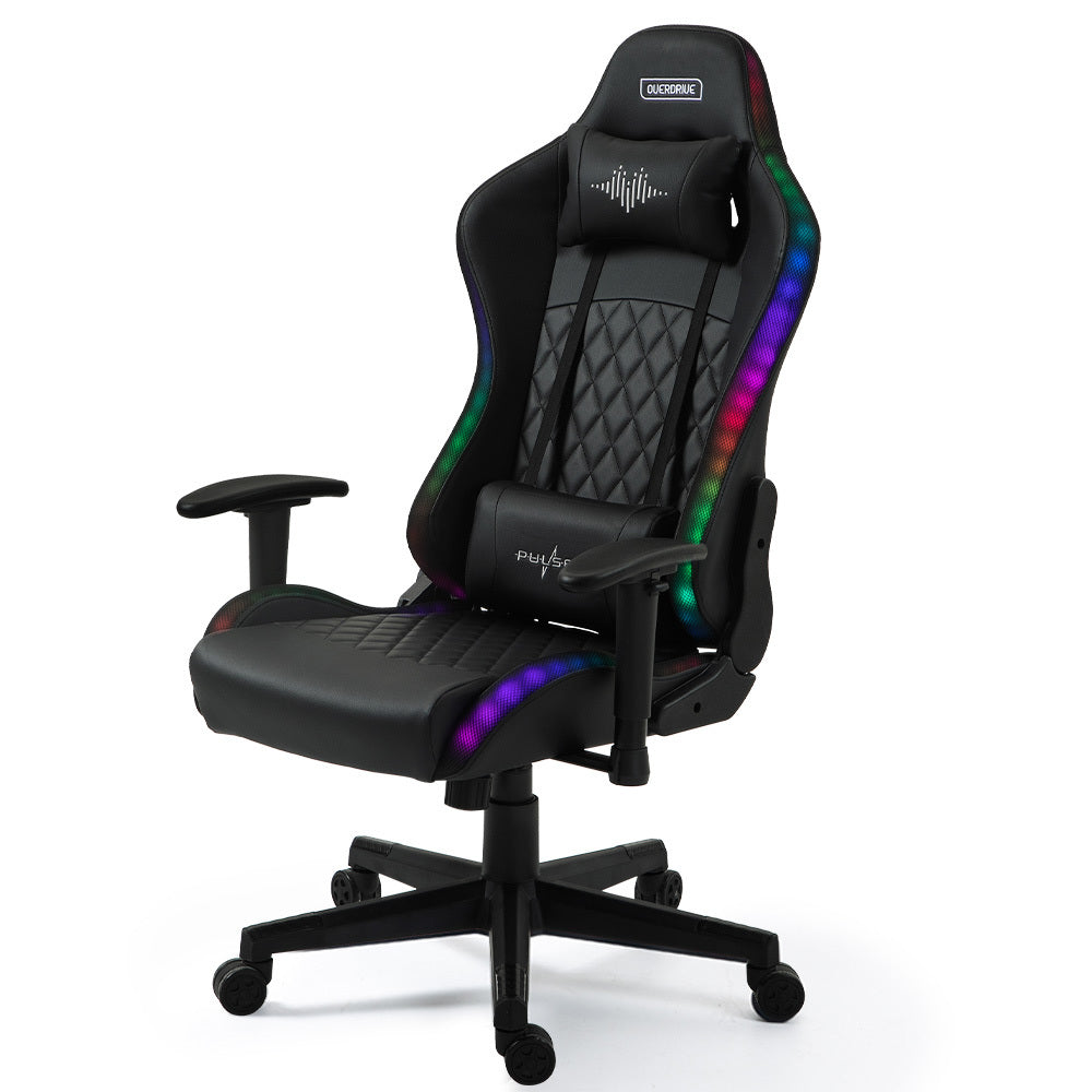PulseX Gaming Chair with Bluetooth, RGB Lights, Reclining, Black, Adjustable