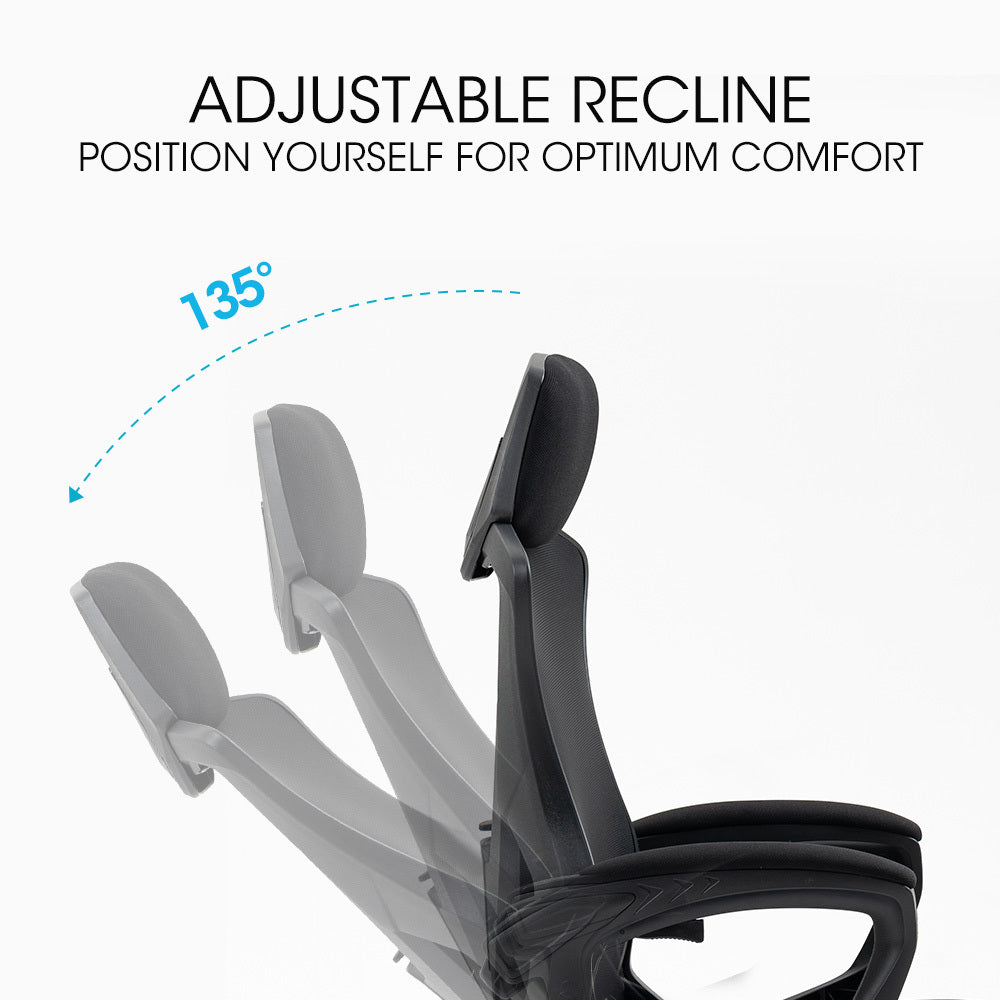 Ergonomic Mesh Office Chair with Lumbar Support, Recline & Headrest, Black