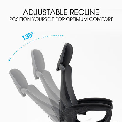 Ergonomic Mesh Office Chair with Lumbar Support, Recline & Headrest, Black