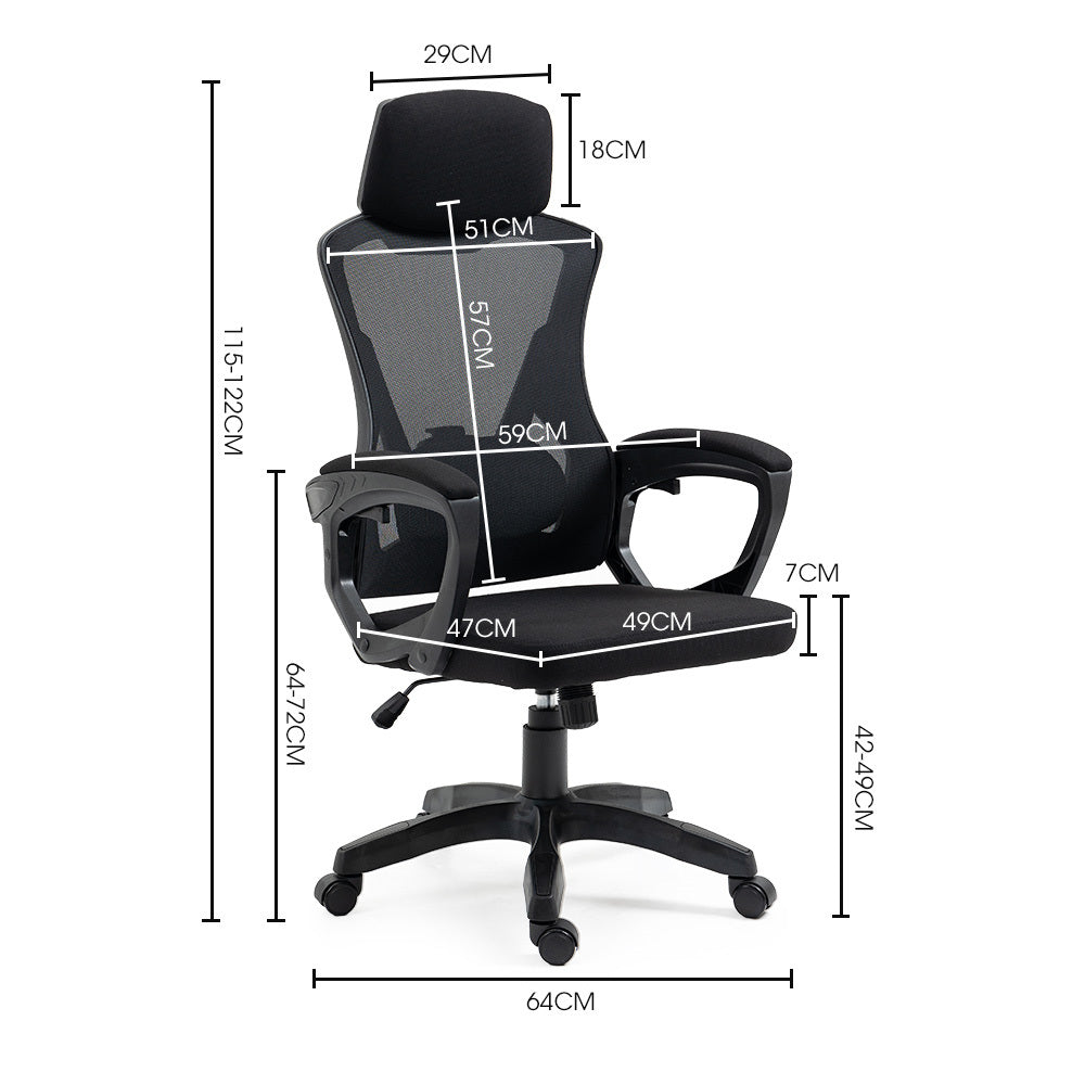Ergonomic Mesh Office Chair with Lumbar Support, Recline & Headrest, Black