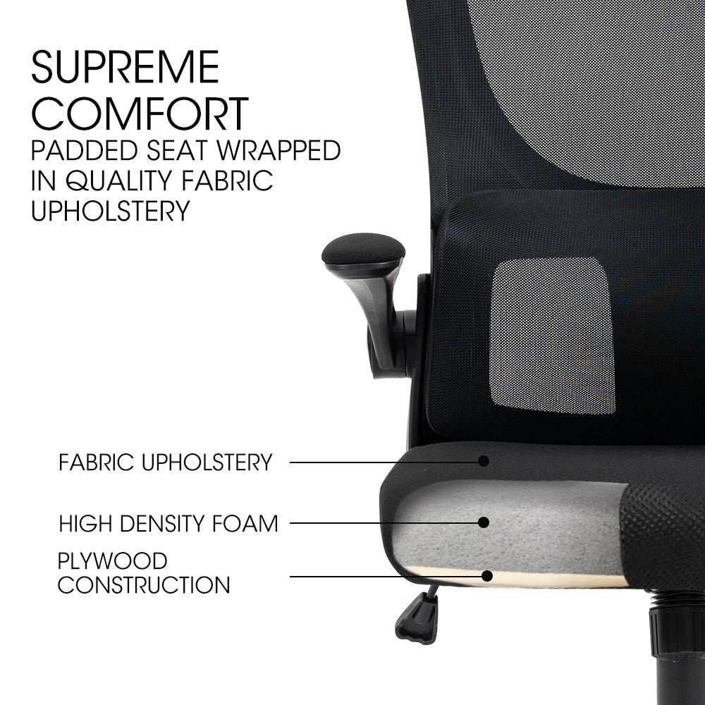 Ergonomic Mesh Office Chair with Lumbar Support, Retractable Armrests, Black