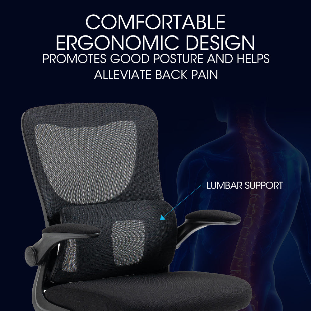 Ergonomic Mesh Office Chair with Lumbar Support, Retractable Armrests, Black