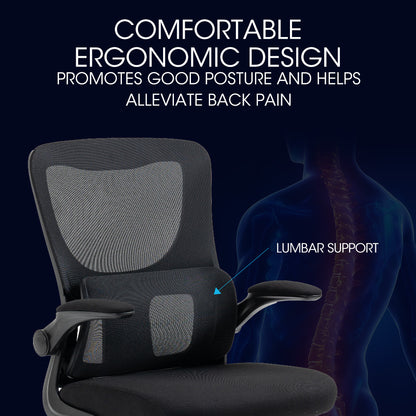 Ergonomic Mesh Office Chair with Lumbar Support, Retractable Armrests, Black