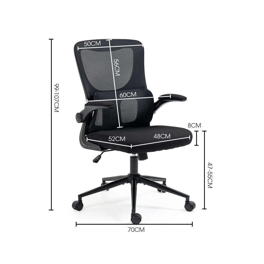 Ergonomic Mesh Office Chair with Lumbar Support, Retractable Armrests, Black
