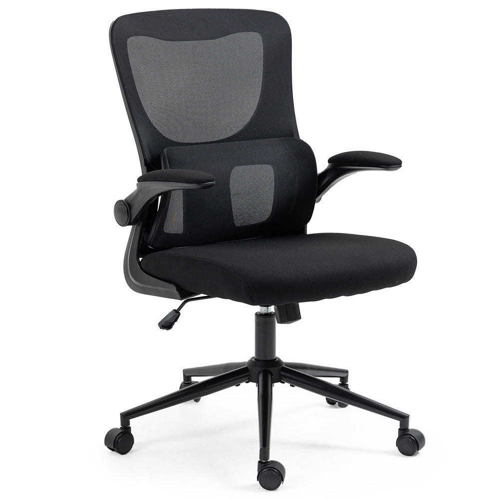 Ergonomic Mesh Office Chair with Lumbar Support, Retractable Armrests, Black