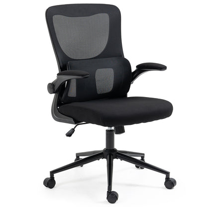 Ergonomic Mesh Office Chair with Lumbar Support, Retractable Armrests, Black
