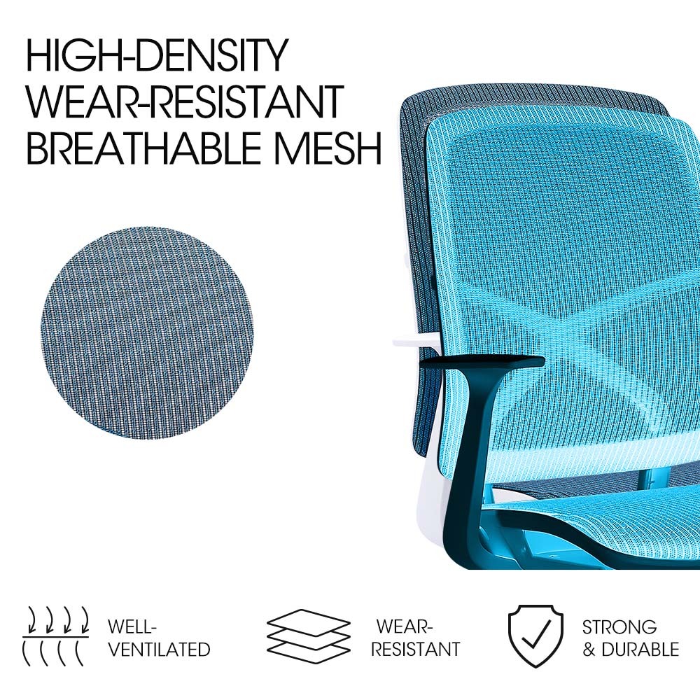 Ergonomic Mesh Office Chair with Adjustable Recline and Height, Blue/White