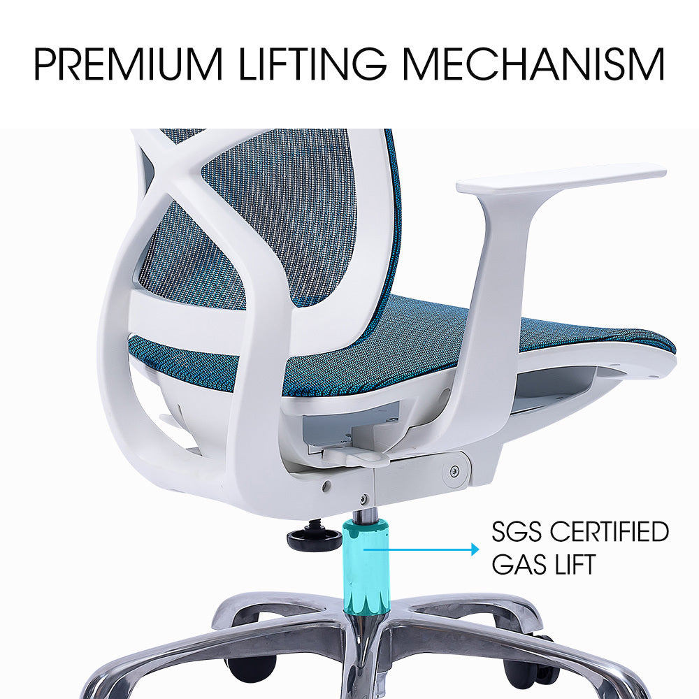Ergonomic Mesh Office Chair with Adjustable Recline and Height, Blue/White