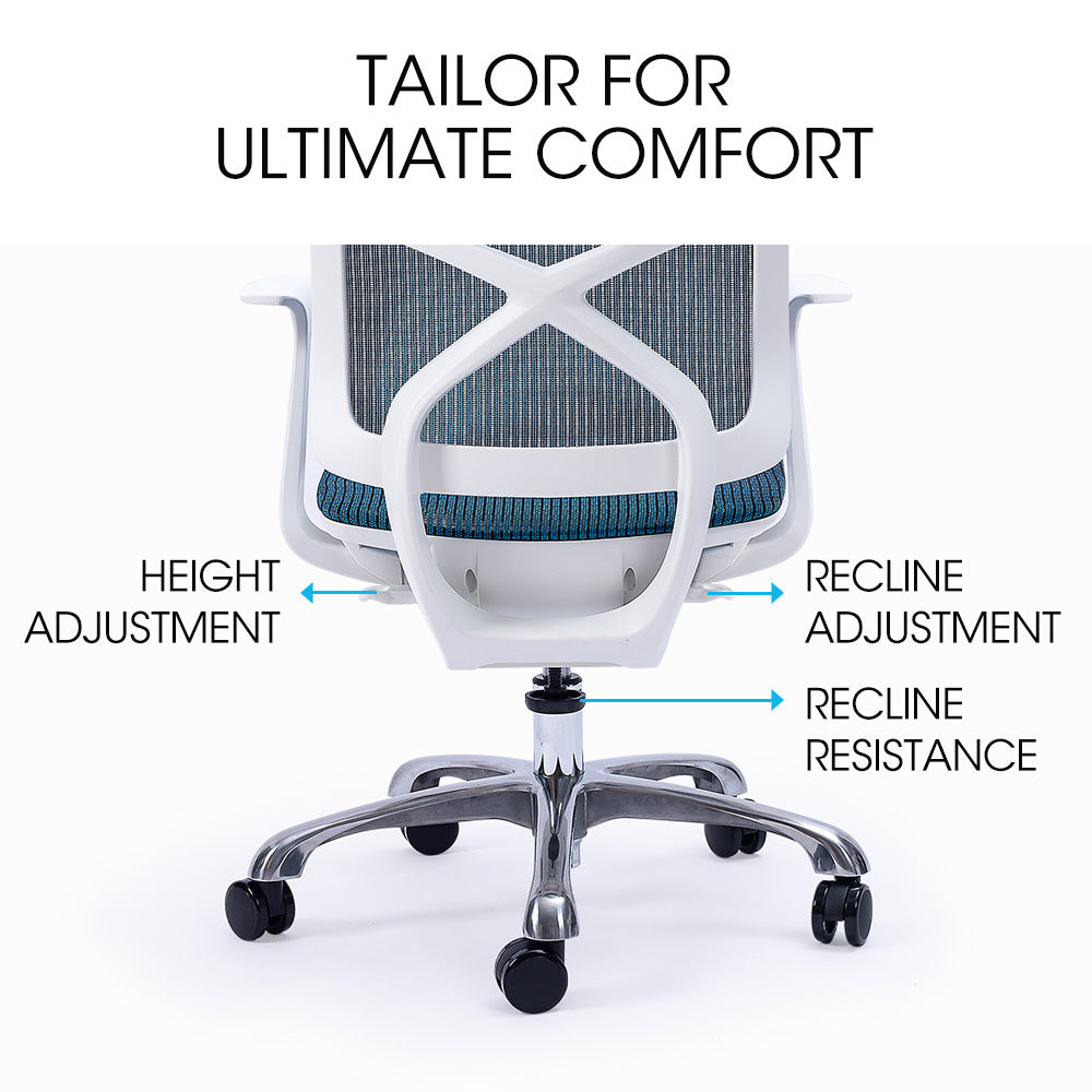 Ergonomic Mesh Office Chair with Adjustable Recline and Height, Blue/White