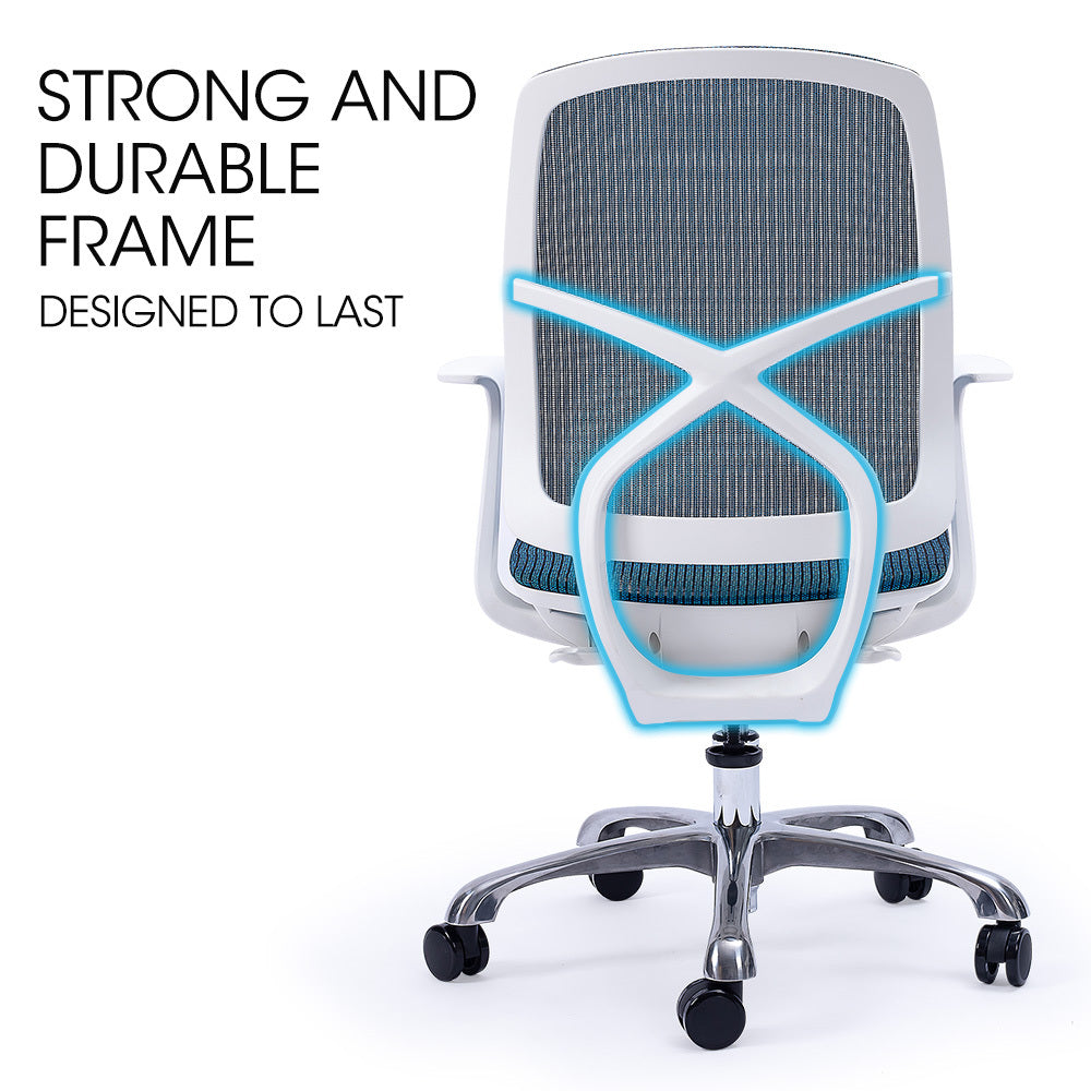 Ergonomic Mesh Office Chair with Adjustable Recline and Height, Blue/White