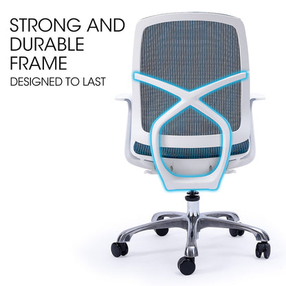 Ergonomic Mesh Office Chair with Adjustable Recline and Height, Blue/White