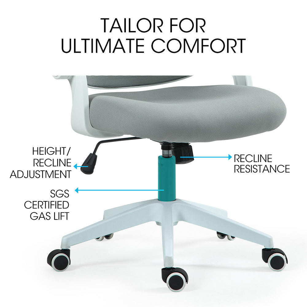 Ergonomic Office Chair with Adjustable Recline and Breathable Mesh, Grey/White
