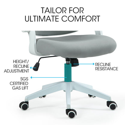 Ergonomic Office Chair with Adjustable Recline and Breathable Mesh, Grey/White