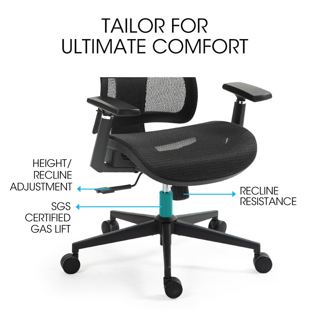 Ergonomic Mesh Office Chair with Adjustable Lumbar Support and Recline, Black