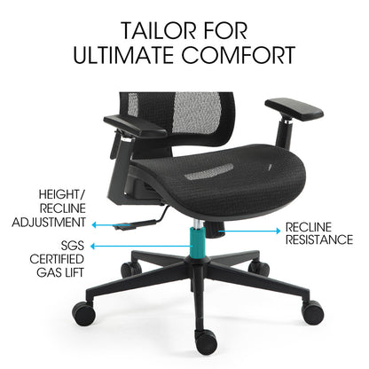 Ergonomic Mesh Office Chair with Adjustable Lumbar Support and Recline, Black