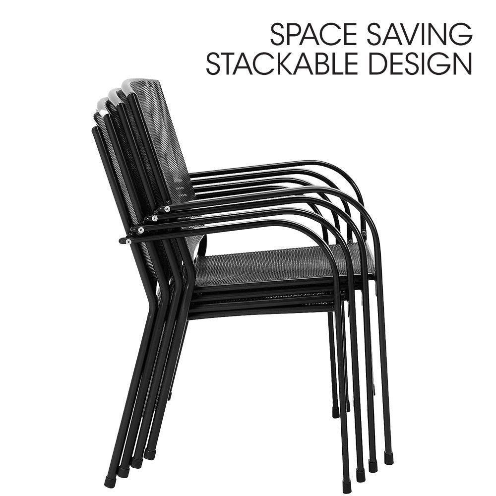4-Piece Outdoor Dining Chair Set with E-Coating, Stackable Design