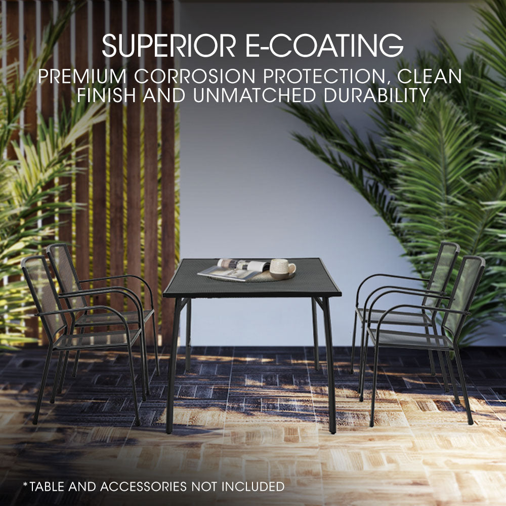 4-Piece Outdoor Dining Chair Set with E-Coating, Stackable Design