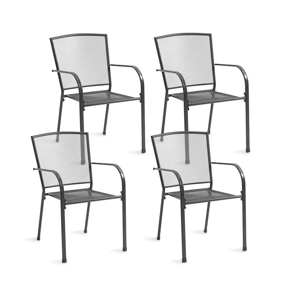 4-Piece Outdoor Dining Chair Set with E-Coating, Stackable Design