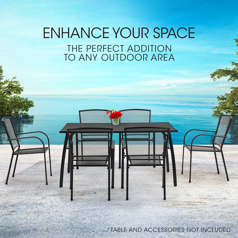6-Piece Outdoor Dining Chair Set with E-Coating, Stackable Design