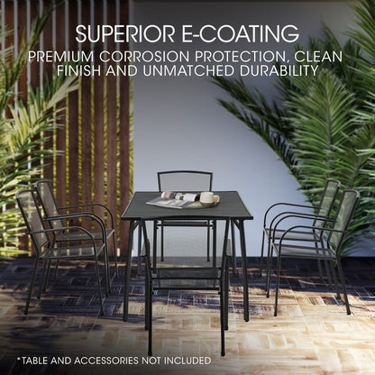 6-Piece Outdoor Dining Chair Set with E-Coating, Stackable Design