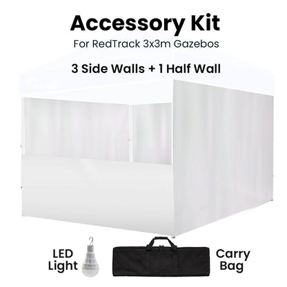 3x3m Gazebo Accessory Set: Walls, Carry Bag & USB Rechargeable LED Light