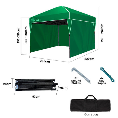 Compact 3.6x2.2m Green Folding Gazebo with Walls, Portable Outdoor Marquee
