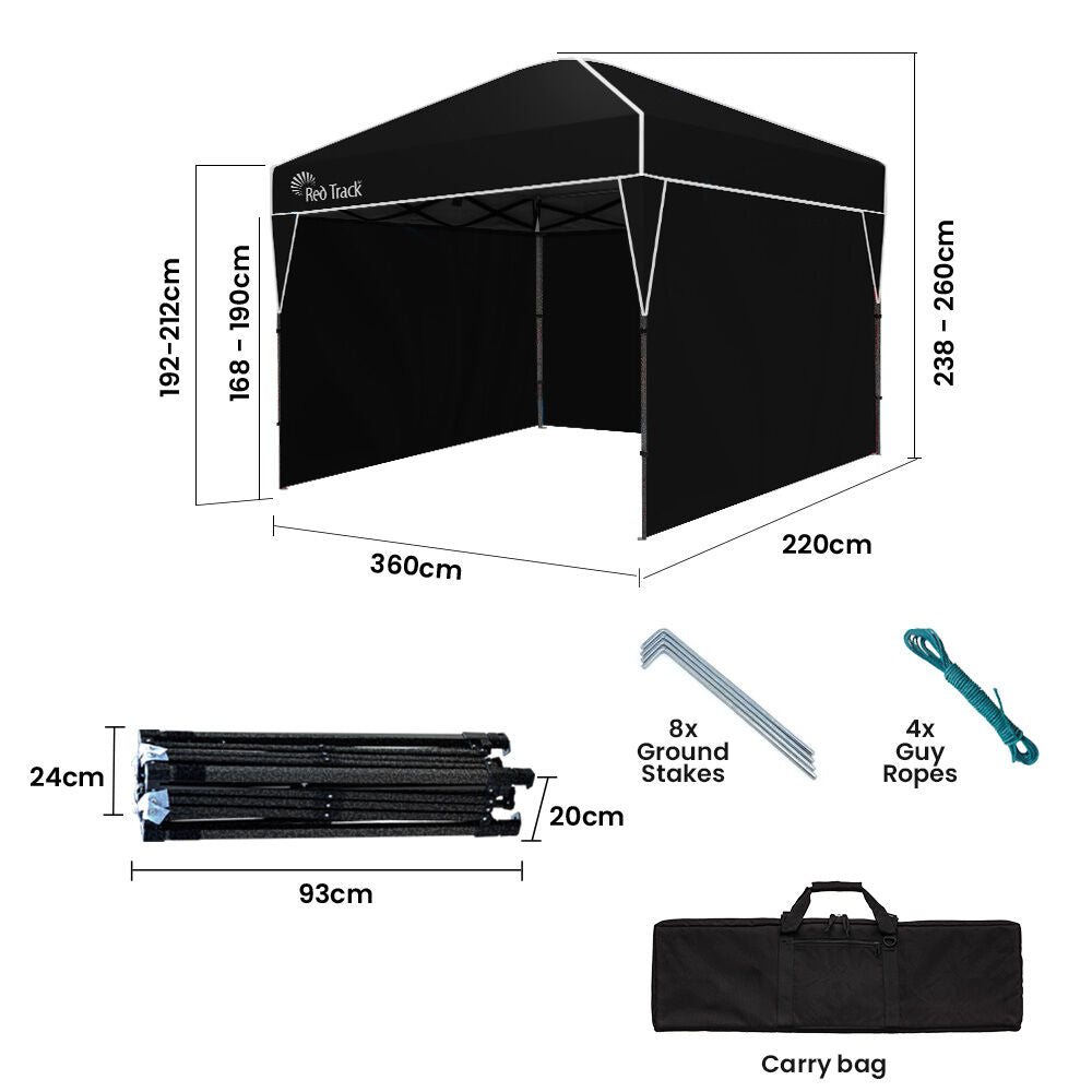 Ultra-Compact 3.6x2.2m Folding Gazebo with Walls & Carry Bag, Black