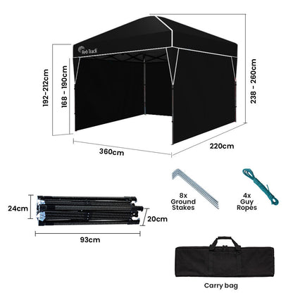 Ultra-Compact 3.6x2.2m Folding Gazebo with Walls & Carry Bag, Black