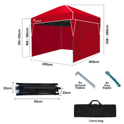 3x3m Ultra-Compact Gazebo with Walls, Portable Outdoor Marquee, Red