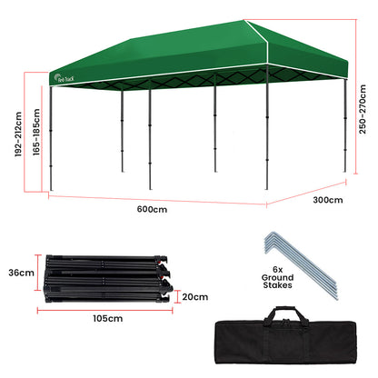 Compact 6x3m Folding Gazebo with UV Protection & Easy Setup, Green