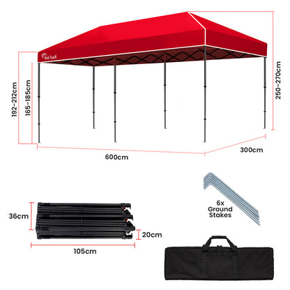 Compact 6x3m Red Outdoor Gazebo with Carry Bag – UV & Water Resistant