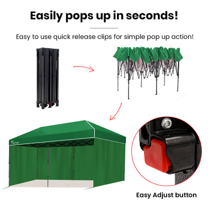 Compact 6x3m Portable Gazebo with Walls, Carry Bag, and LED Light - Green