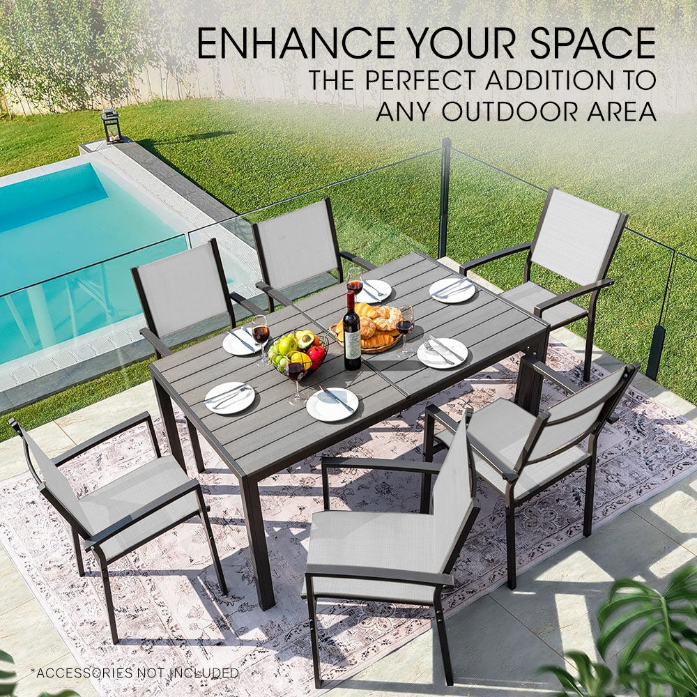 7-Piece Outdoor Dining Set with Rectangular Table and Mesh Chairs