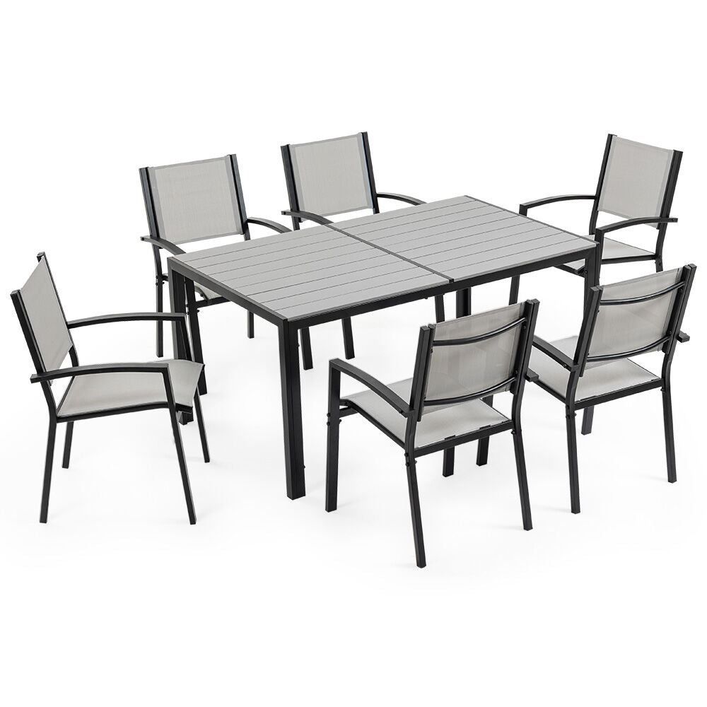 7-Piece Outdoor Dining Set with Rectangular Table and Mesh Chairs