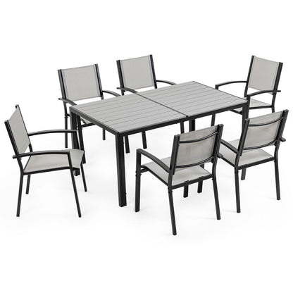 7-Piece Outdoor Dining Set with Rectangular Table and Mesh Chairs