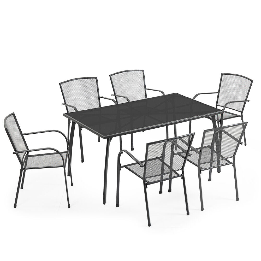 7-Piece Outdoor Dining Set with Table & Chairs, E-Coated for Durability