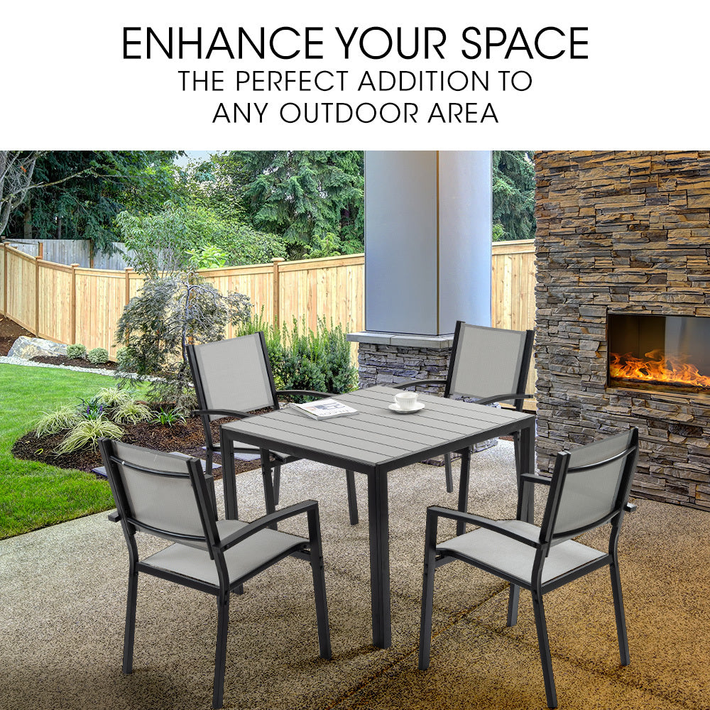 5-Piece Outdoor Dining Set with 0.9m Table & Mesh Chairs for Patio