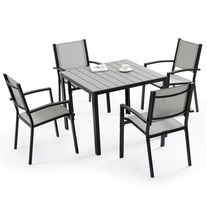 5-Piece Outdoor Dining Set with 0.9m Table & Mesh Chairs for Patio